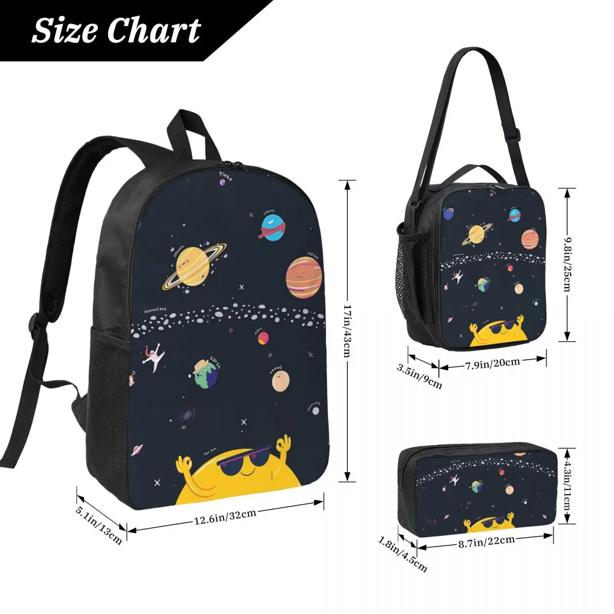 Out Of Space Map Backpack Student Boys Girls BookBag School Bag Computer Shoulder Bags 3ps Insulated Lunch Bag Pencil Case