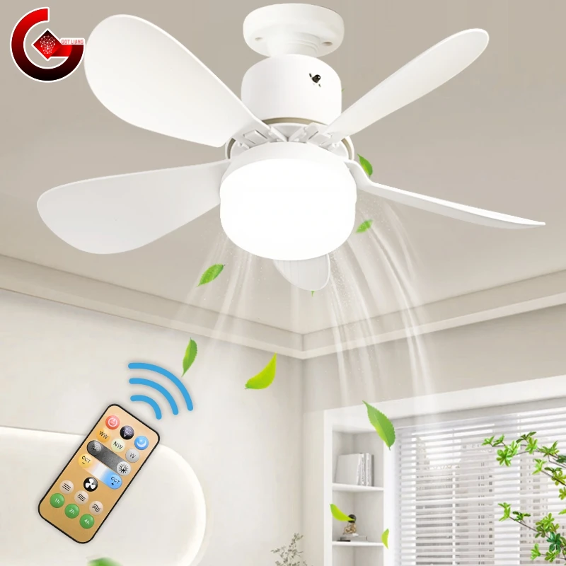 

30W 40W Ceiling Fan Light E27 Base with Dimming and Remote Control, Silent Electric Fan Lamp for Living Room Bedroom