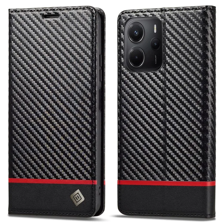 

LC.IMEEKE For Xiaomi Redmi Note 14 4G (164.84mm) Case Carbon Fiber Texture Phone Cover Stand Card Holder - Horizontal Stripe