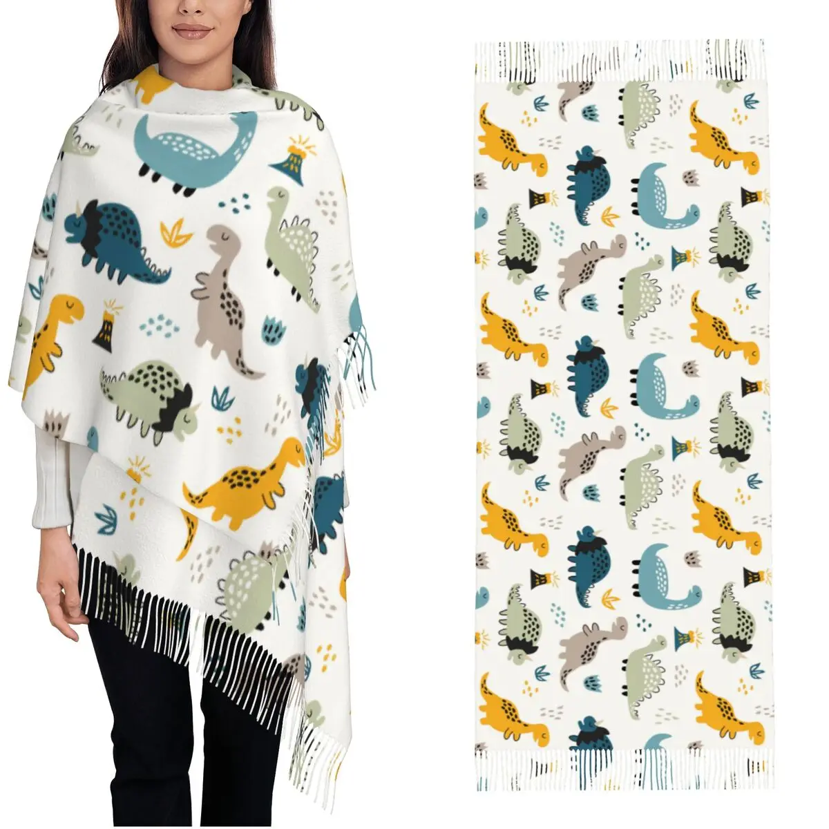 Cartoon Various Dinosaurs Shawl Wraps for Ladies Winter Warm Long Soft Scarf Cute Lovely Animal Pashminas Shawl Scarves