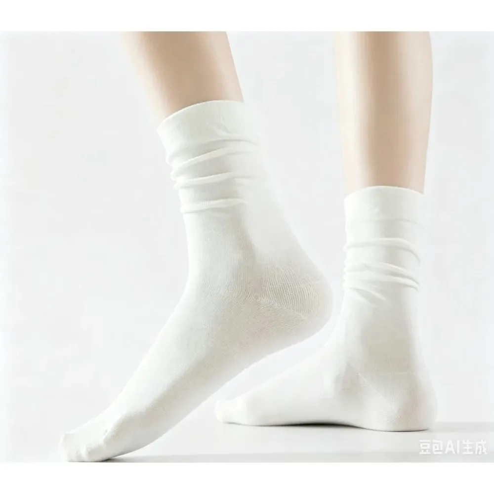 3 Pairs Set Cotton Socks Medium Tube Knitted Loose Long Soft Solid Color Crew Casual Sock Black White Breathable Spring Autumn