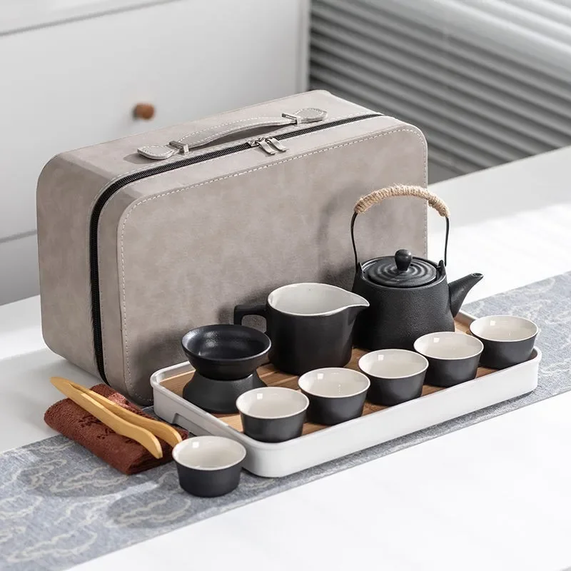 Portable Ceramic Tea Set Travel Kit Gongfu Set with Tea Tray Business Activity Souvenir High Aesthetic Value Road Treasure