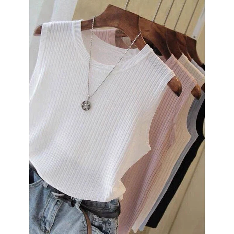 Fashion Woman Blouse 2024 Summer Sleeveless Blouse Women O-neck Knitted Blouse Shirt Women Clothes Womens Tops And Blouses