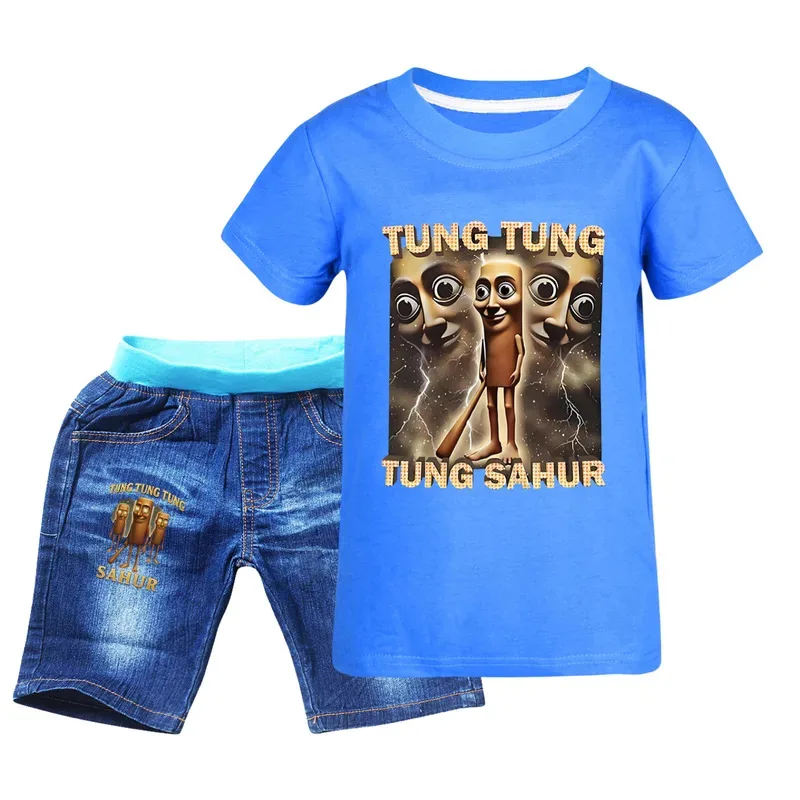 تونغ تونغ تونغ صحور الصبي ملابس الصيف القطن قصير الأكمام تي شيرت + شورت زي الفتيات مجموعة ملابس رياضية كاجوال #2
