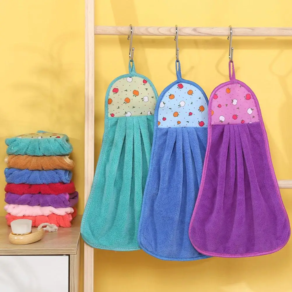 1Pcs Coral Velvet Bathroom Supplies Soft Hand Towel Kitche Hanging Cloth Absorbent Dishcloths Cloth J6E6