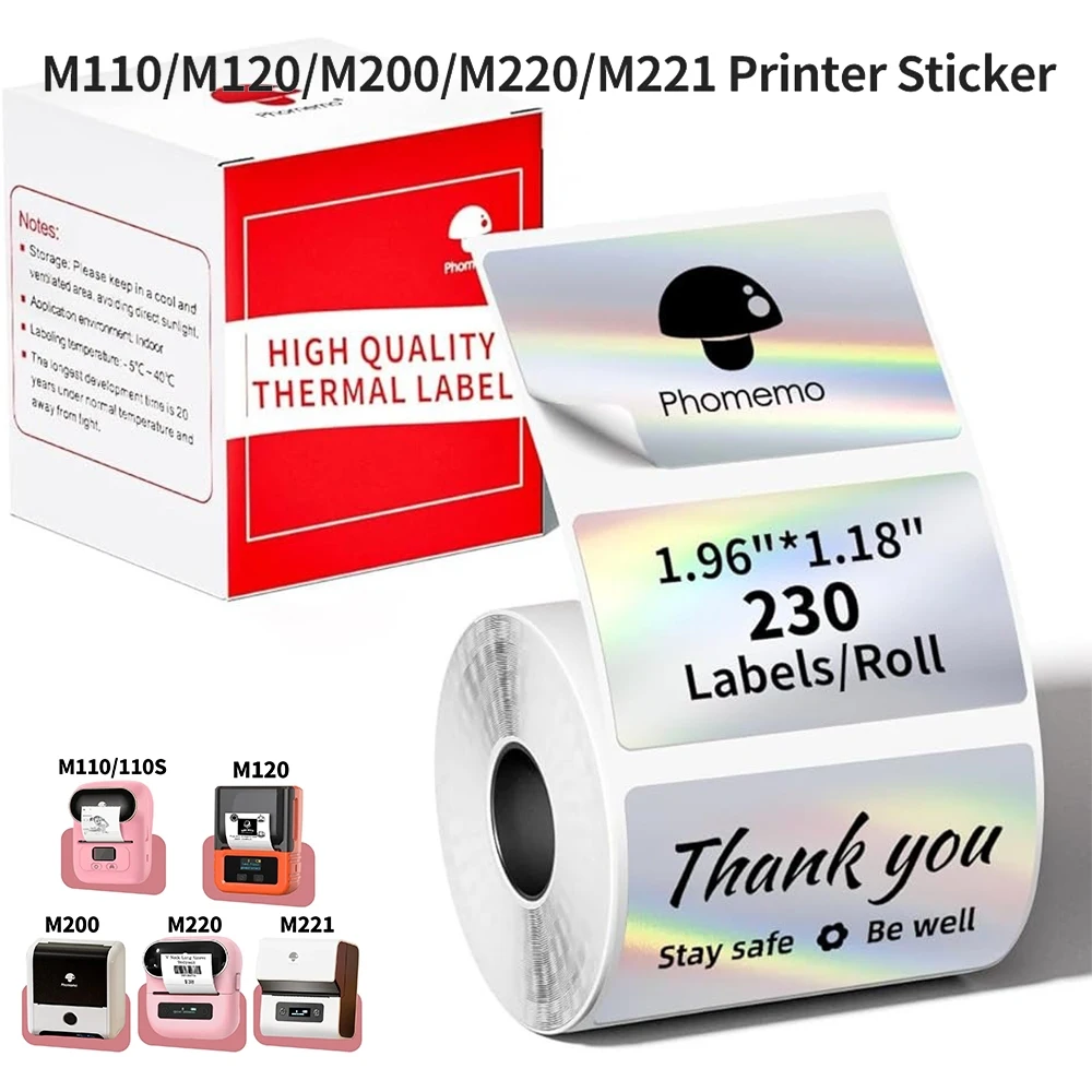 

Phomemo Reflective Colour Thermal Label Sticker 40x30mm 230Pcs Each Roll Use For M108/M110/M120/M200/M220/M221/241BT/D520