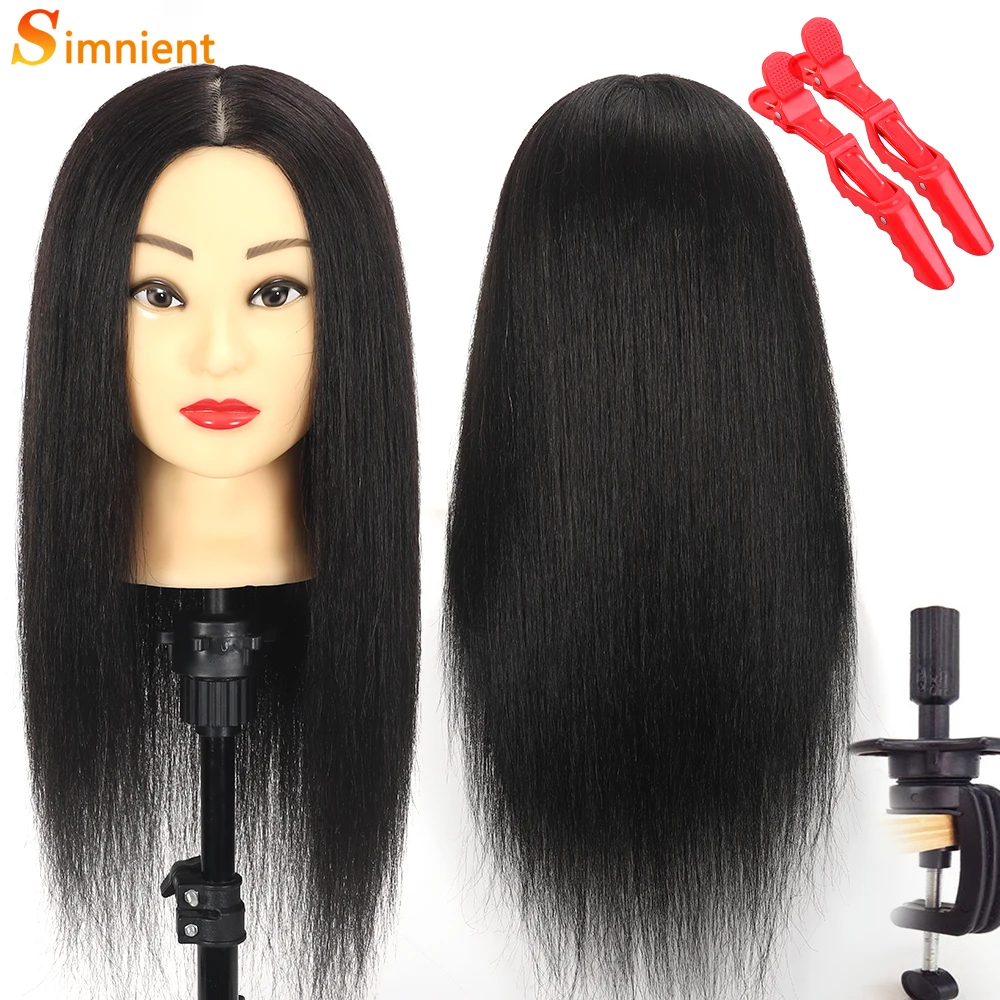 Simnient 100 % Echthaar-Mannequin-Köpfe mit für Haartraining, Styling, Solon, Friseur-Dummy-Puppenköpfe zum Üben der Frisur