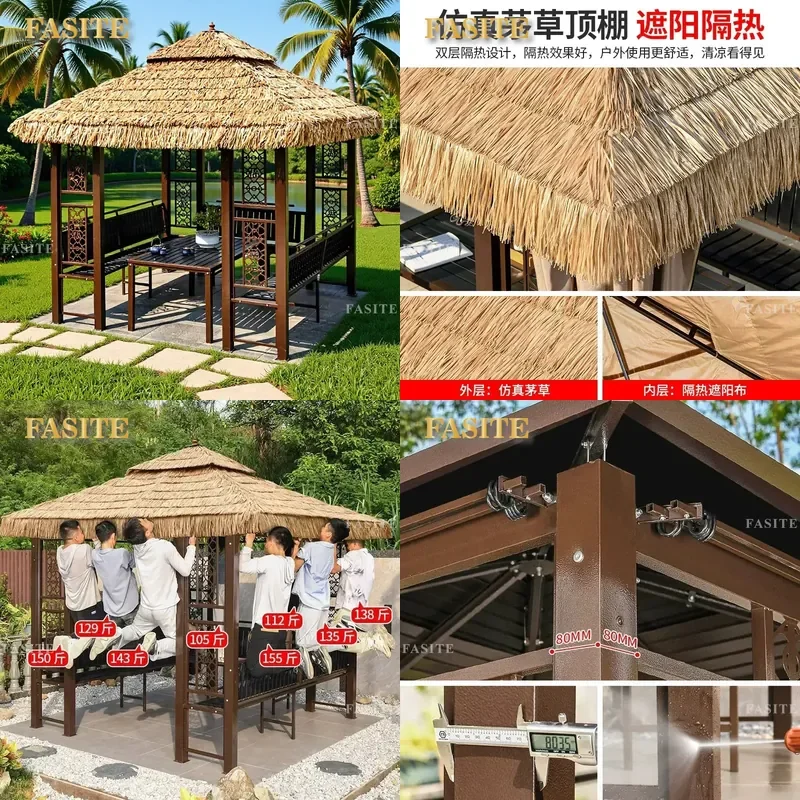 For Outdoor Gazebo Courtyard Agritainment Thatched Lucky Pavilion Scenic Shading Canopy Straw Simulation Pavilion