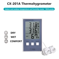 CX-201A Digital LCD Thermometer Hygrometer Indoor Outdoor Temperature Humidity Meter C/F Display Sensor Probe Weather Station