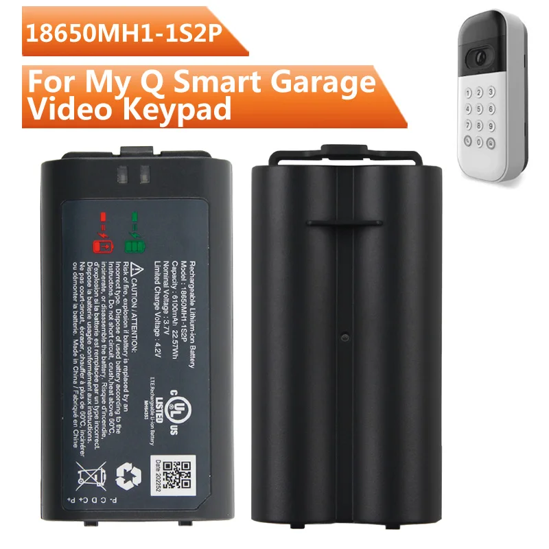

18650MH1-1S2P Replacement Battery For My Q Smart Garage Video Keypad 6100mAh