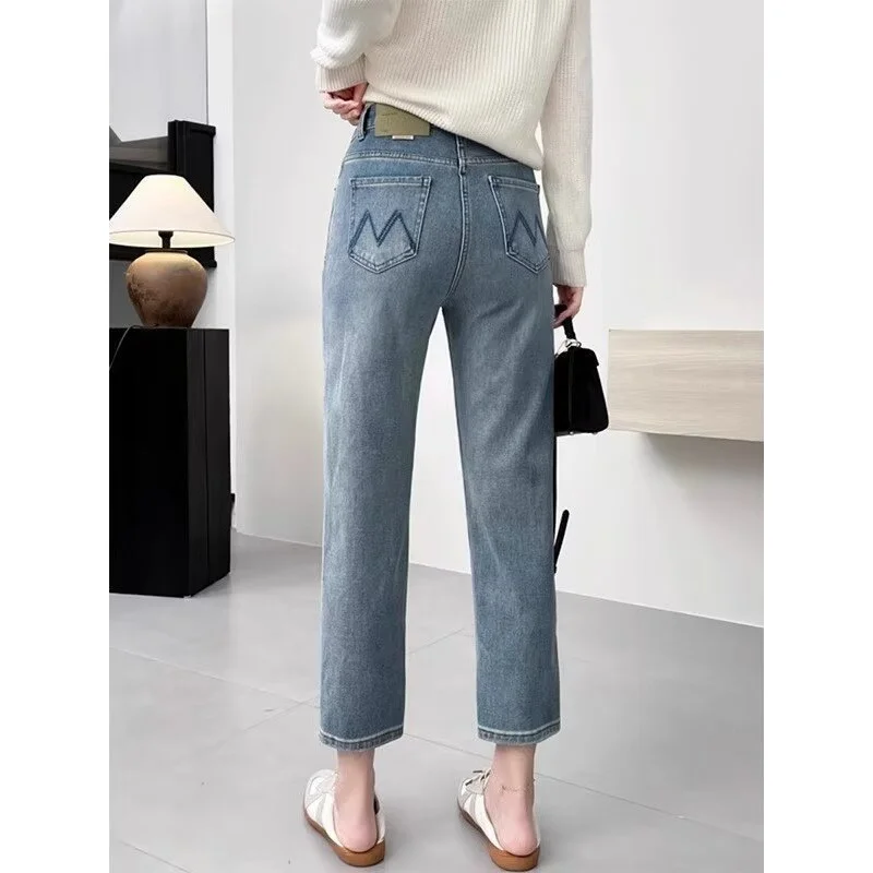 

Plus Size Pear Shapes Stretch Jeans Women's Summer Small High Waist Slimming Loose Cropped Straight Skinny Trousers