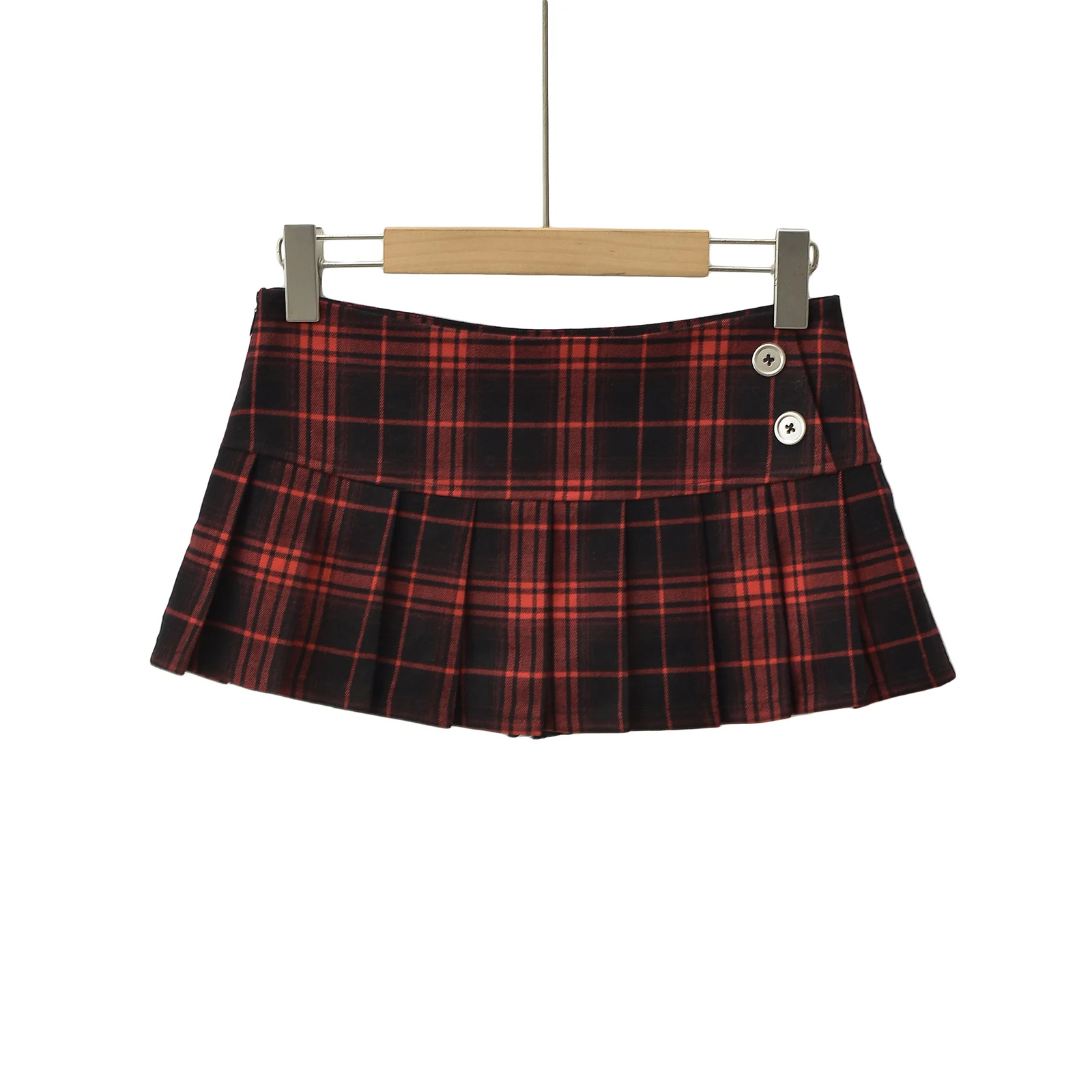 Summer Mini Skirts For Woman Vintage Korean Fashion Red Plaid Skirt Women Y2k Clothes Skirts Buttons Pleated Skirts Preppy Style