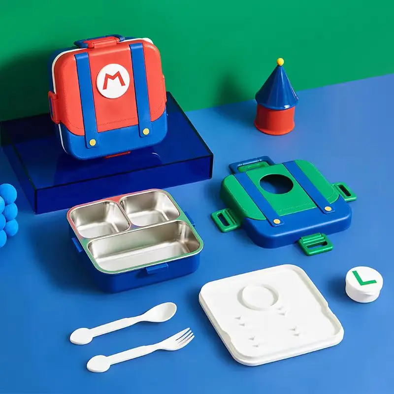 Caja Bento aislada de acero inoxidable de 750ml, portátil dividido de calidad alimentaria con tapa para cantinas, estudiantes y niños