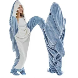 Shark Pajama Sets Super Soft Velvet Hoodie Sleeping Loose One-piece Pajamas Blue Siamese Sleepwear Women Pijama Mujer