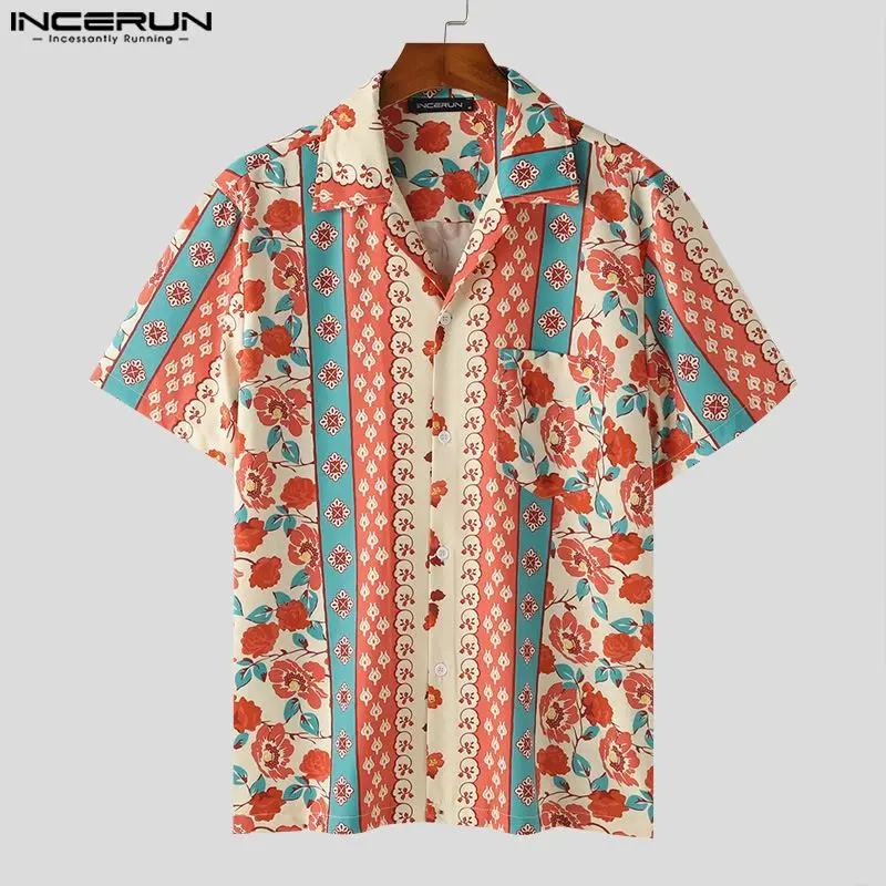 2024 Men Hawaiian Shirt Printing Lapel Short Sleeve Summer Streetwear Men Clothing Vacation Fashion Casual Shirts S-5XL INCERUN