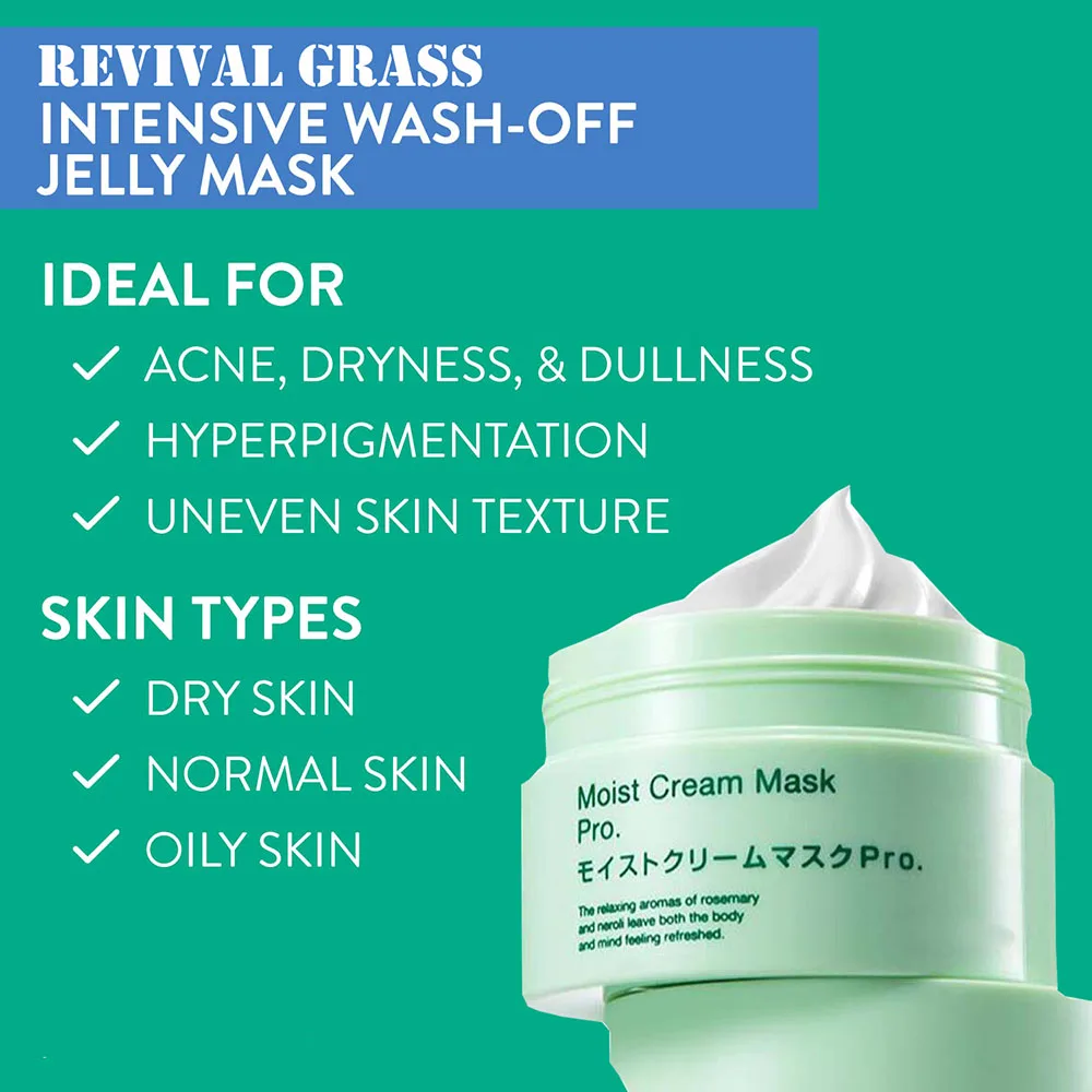 200g Revival Grass For Dark Spots Blemishes Refreshing & Calming Moist Cream Mask Clear Radiant,& Hydrated Skin Care Oil Control