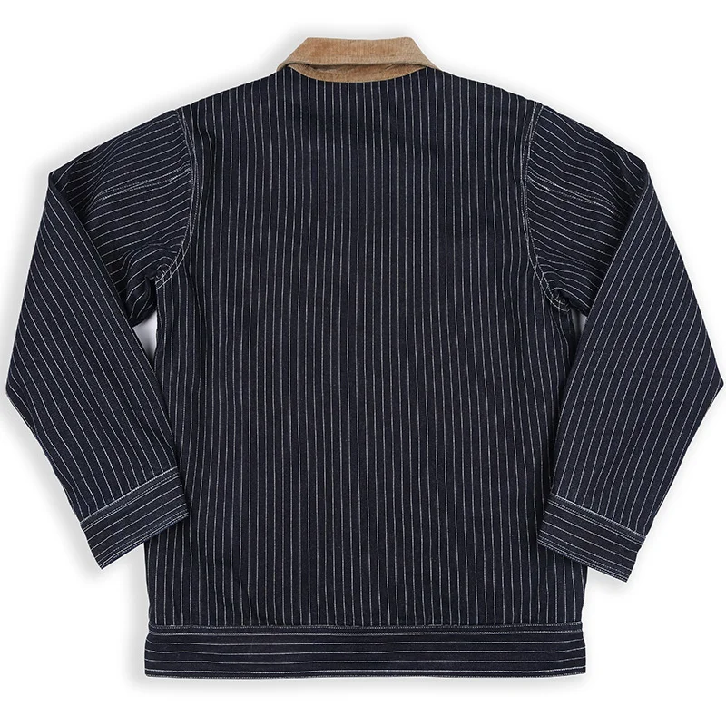 

Autumn Winter Denim Jacket Men Military Striped Corduroy Collar Multi-pockets Warm Windbreaker Korean Outerwears