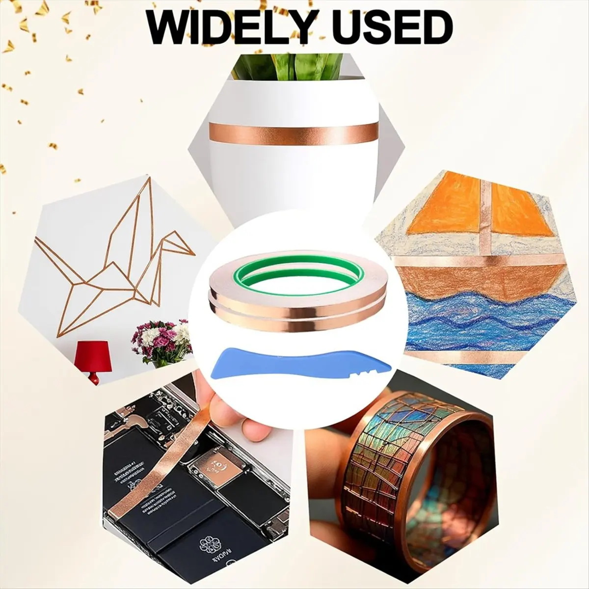 

Copper Foil Tape for Stained Glass -2 Rolls 1/4 Inch X 22 Yards with Foil Tool,Adhesive Copper Tape for Crafts and Glass