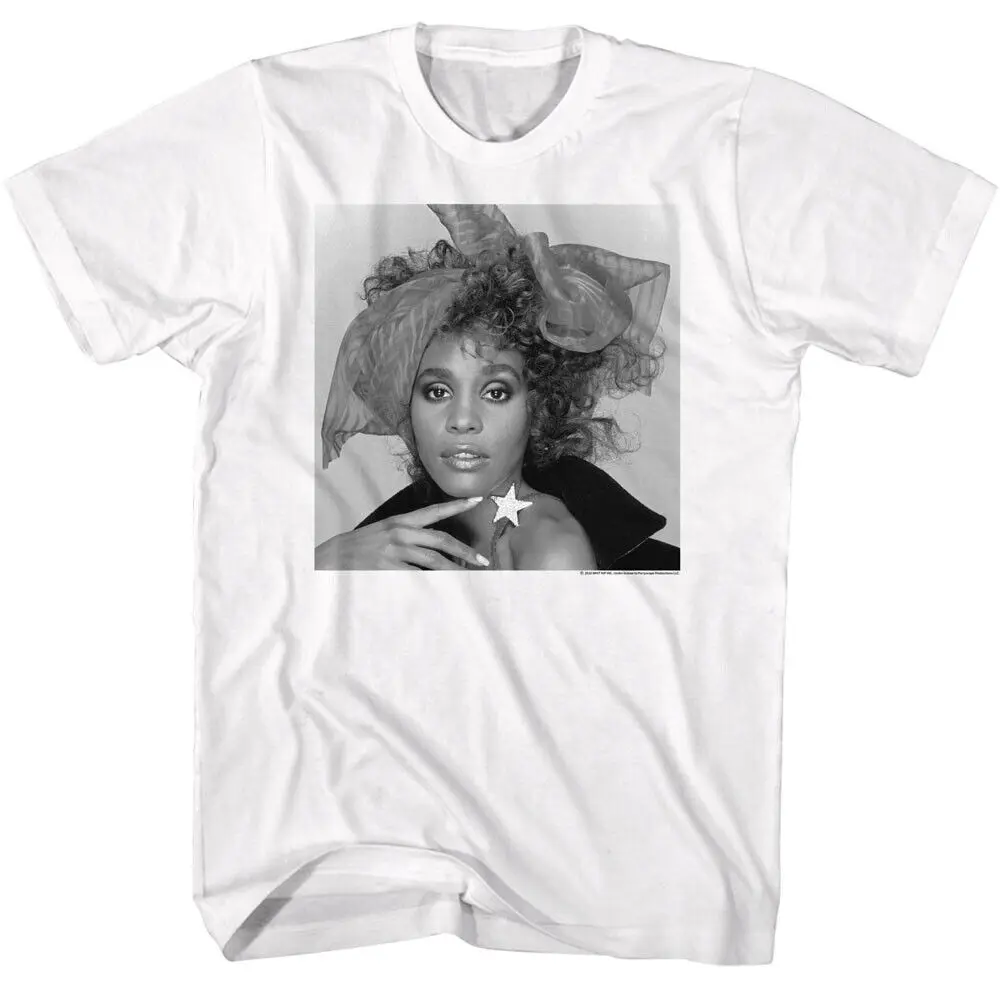 Whitney Houston Ribbon Star Curly Hair Men's T Shirt R B Pop Music Merch