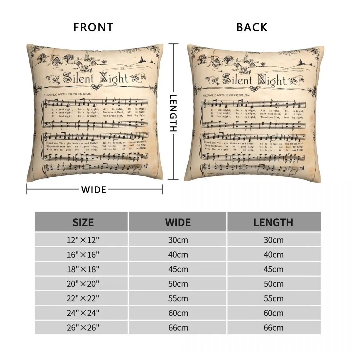 Silent Night Christmas Music Pillowcase Polyester Linen Velvet Printed Zip Decor Pillow Case Bed Cushion Cover 45x45