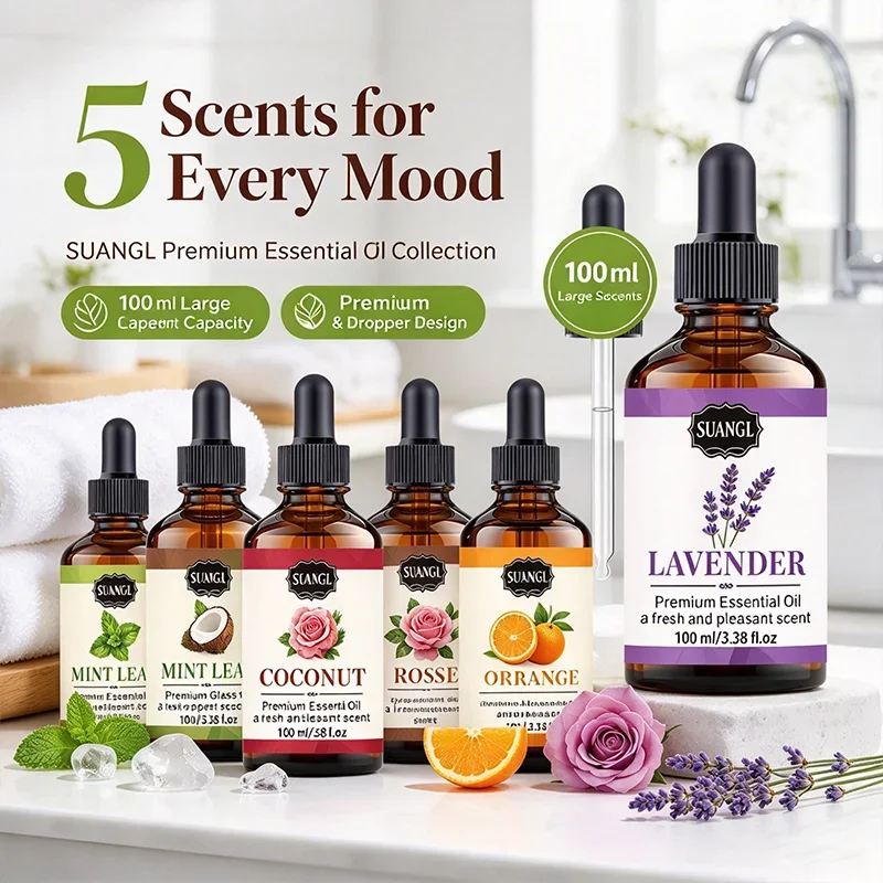 1PCS 100ML Essential Oil with Dropper Mint Lavender Rose Coconut White Tea Fragrance Aroma Oil for Humidifier Scent Burner