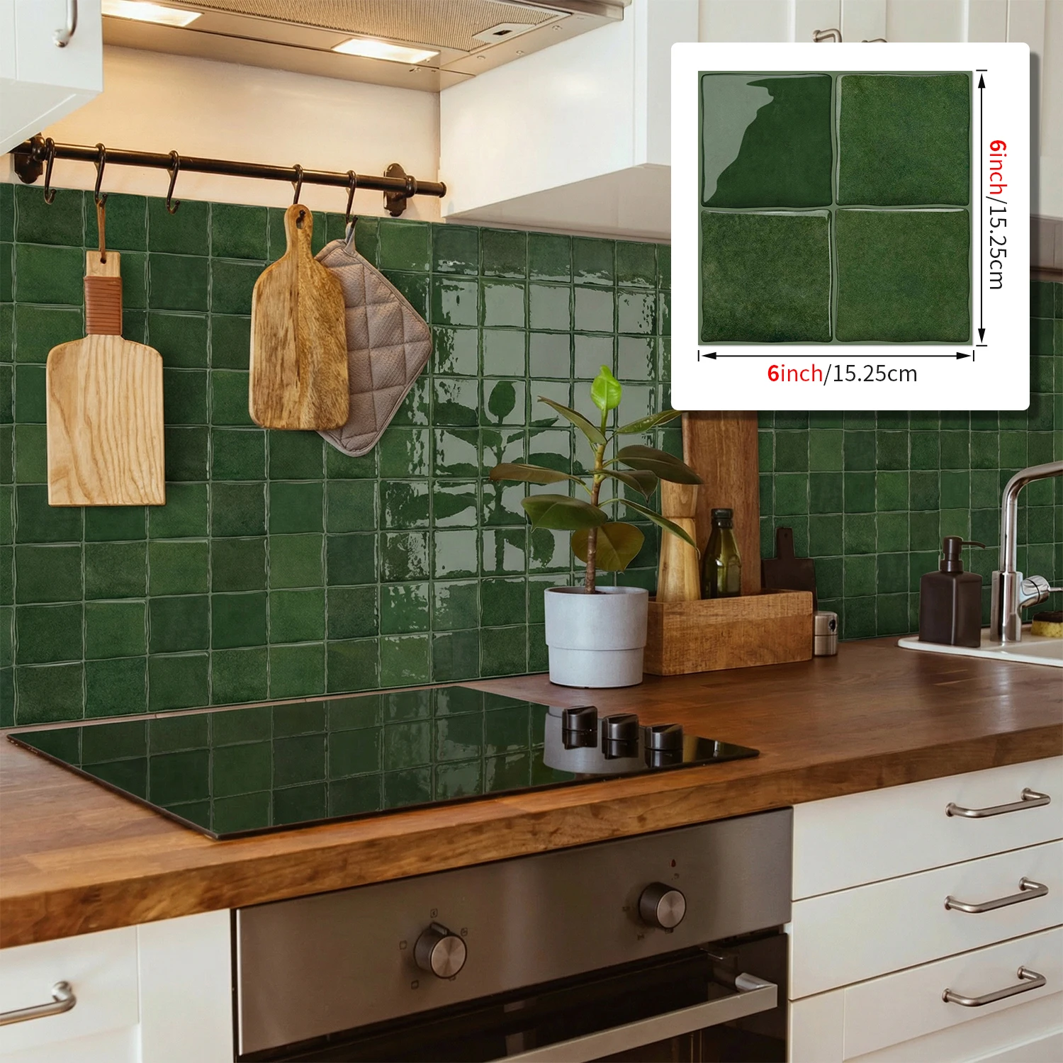 20pcs 3D self-adhesive imitation porcelain wall stickers, multi-color selection, checkered decorative patterns, 15.25*15.25cm