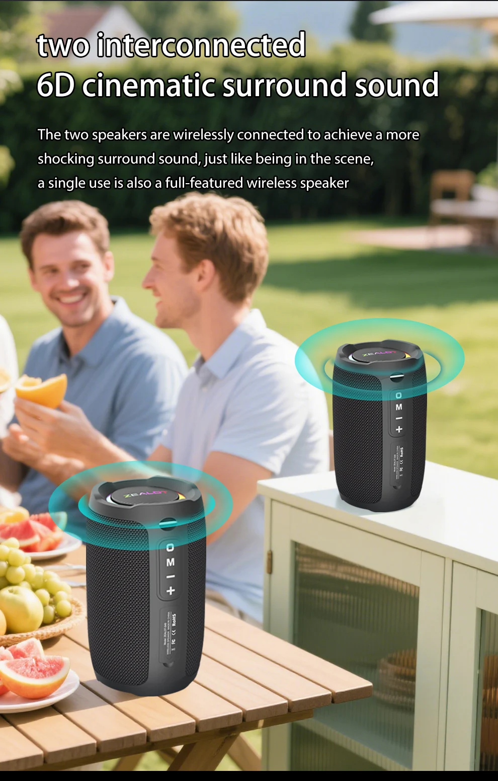 ZEALOT-S49 Tragbarer Bluetooth-Lautsprecher 360° Stereo-Sound 20W IPX6 Wasserdicht Kabelloser Bluetooth 5.2 Outdoor-Lautsprecher – Detail 14