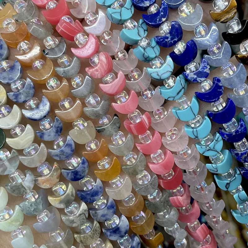 Perles d'espacement en pierre naturelle en forme de lune, Agates, Quartz, Aventurine, Turquoise, pour la fabrication de bijoux DIY, accessoires pour colliers et bracelets
