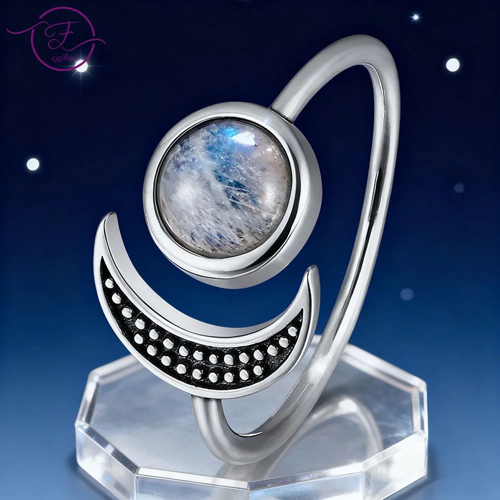 

Fashion Natural Moonstone Ring for Women Nnique Romantic Design Gemstone Adjustable Rings Engagement Wedding Party Jewelry Gifts