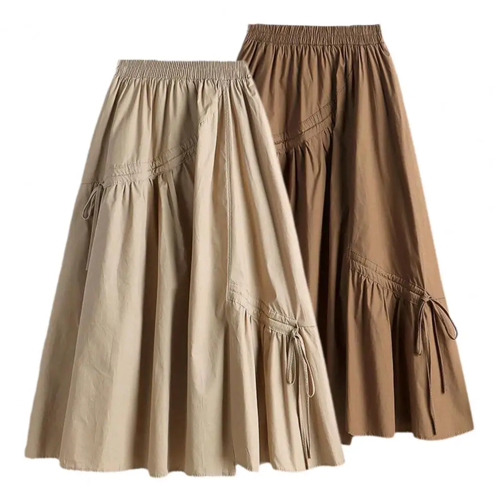 

Flattering Pleated Skirt Elegant Pleated A-line Skirt High-waisted Elastic Waistband Breathable Polyester Fiber Summer Style