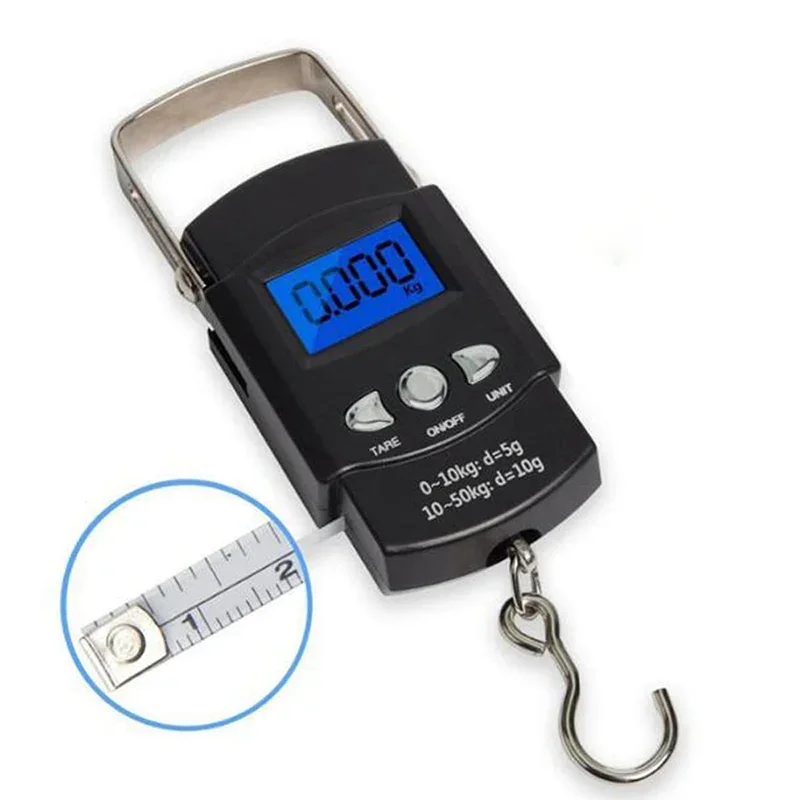 Fishing Scale 50kg Backlit LCD Screen Portable Electronic Balance Digital Fish Hook Hanging Scale with Measuring Tape Ruler