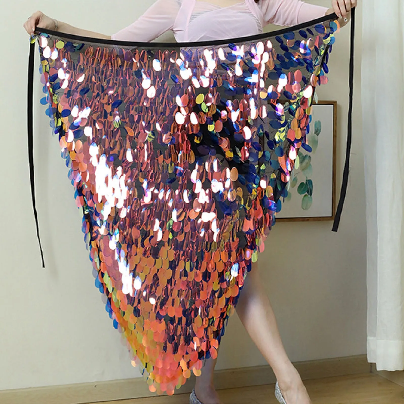 Triangle Sequins Bellydance Skirt Belly Dance Long Tassel Hip Scarf Festival Outfits Women Dance Wear Accessories Dancing Skirt