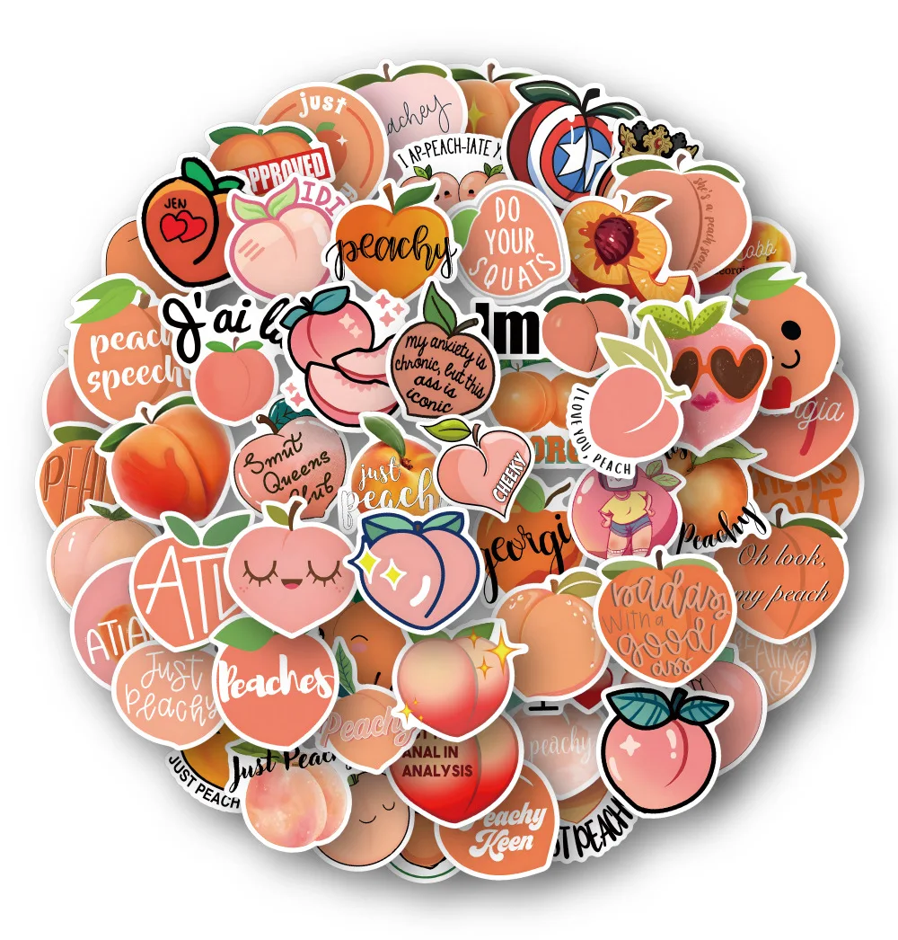 50Pcs/Lot Cartoon Peach Stickers Waterproof Vinly Stickers For Skateboard Laptop Luggage Water Bottle Car Decals