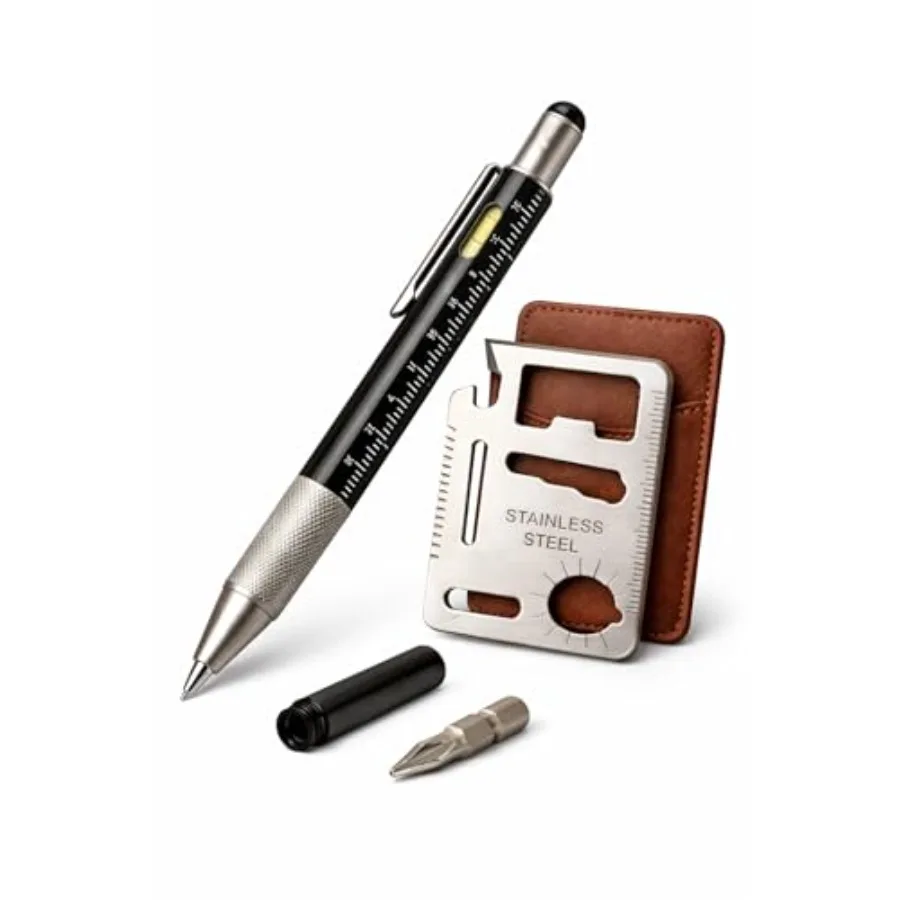 

Подарок на День отца для мужчин: многофункциональная ручка-мультитул 6 в 1 с инструментом-карточкой 11 в 1. Подарки для мужчин, папы, мужа от дочери, сына.