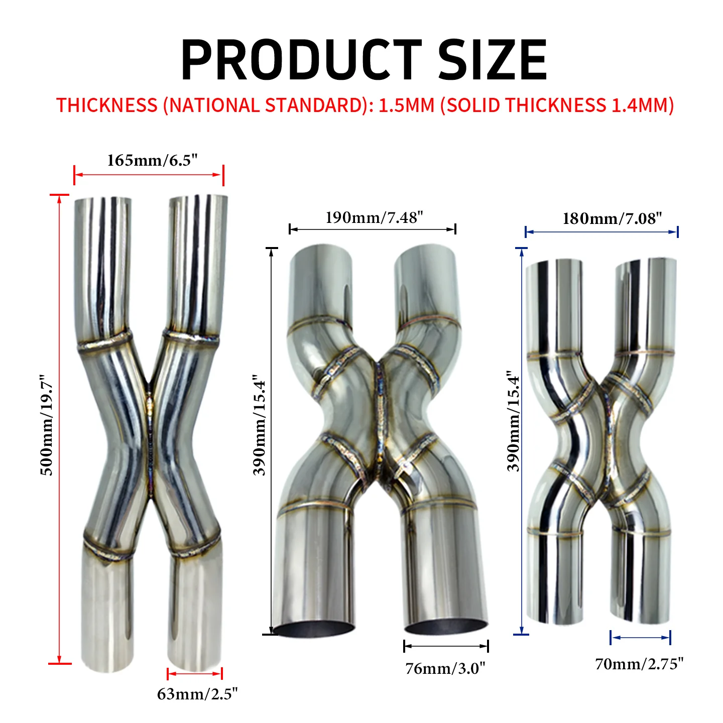 Car Exhaust Pipe Modification: 63, 70, 76mm Stainless Steel Mid-Section X-Shaped H-Shaped Four-Way Direct-Through Pipe