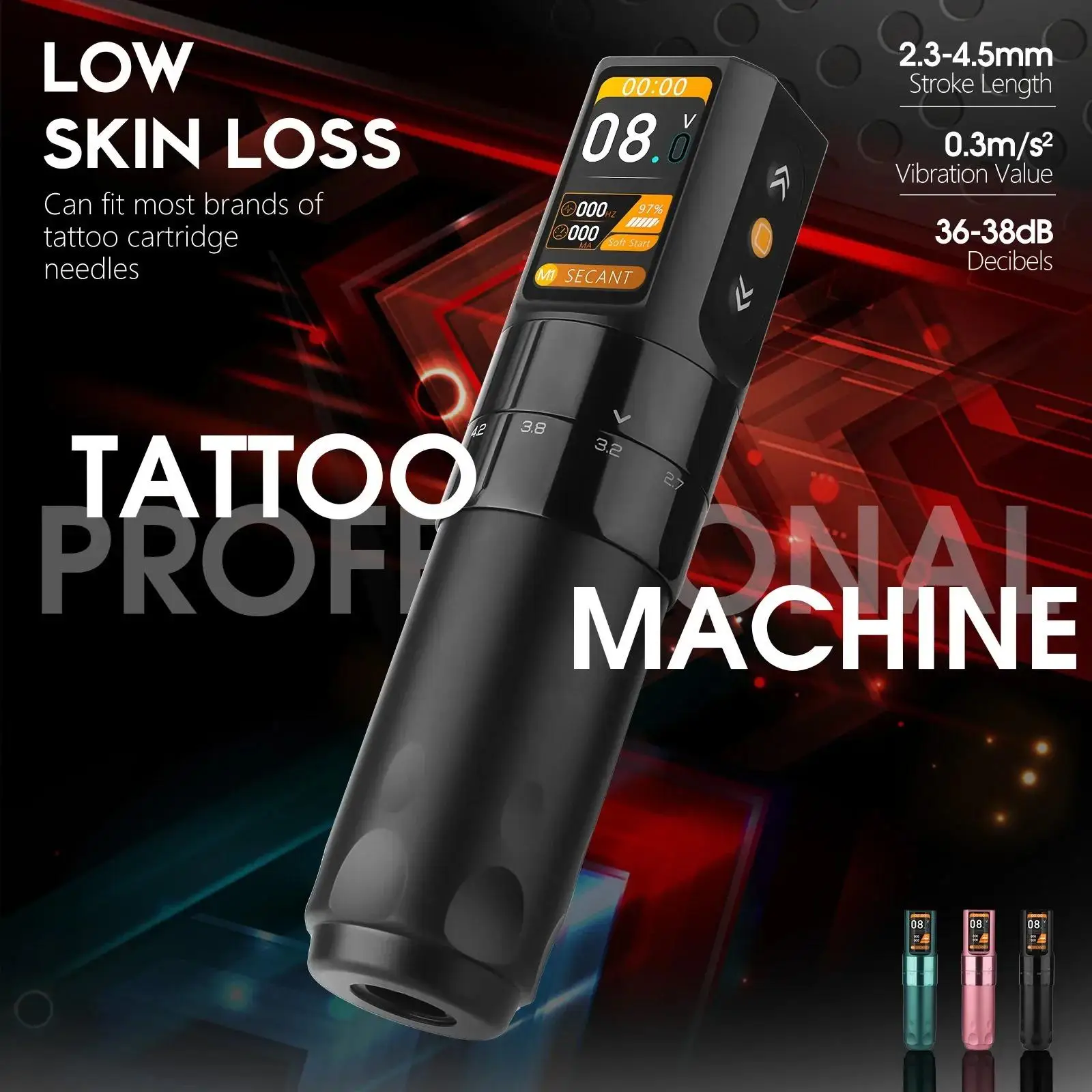 New tattoo pen machine, professional cordless rotary tattoo Artist High Quality CNC IPS Color Screen 2000mAh Adjustable Stroke