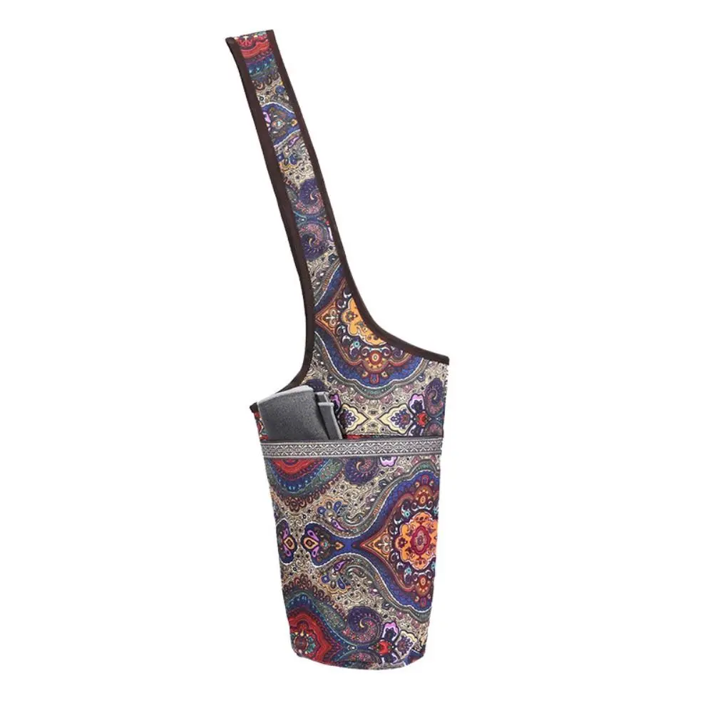 Fitness Bag Cashew Flower Yoga Bag Ethnic Canvas Yoga Mat Bag Foldable Printed Pilates Mat Backpack Sports