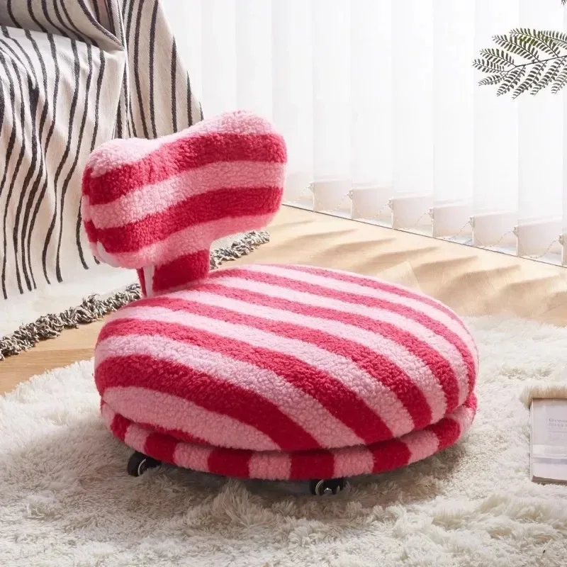 Best  Living Room Colorful Lambswool Household Stool Rotating Low Stool Balcony Backrest Single with Wheel Sliding Chair