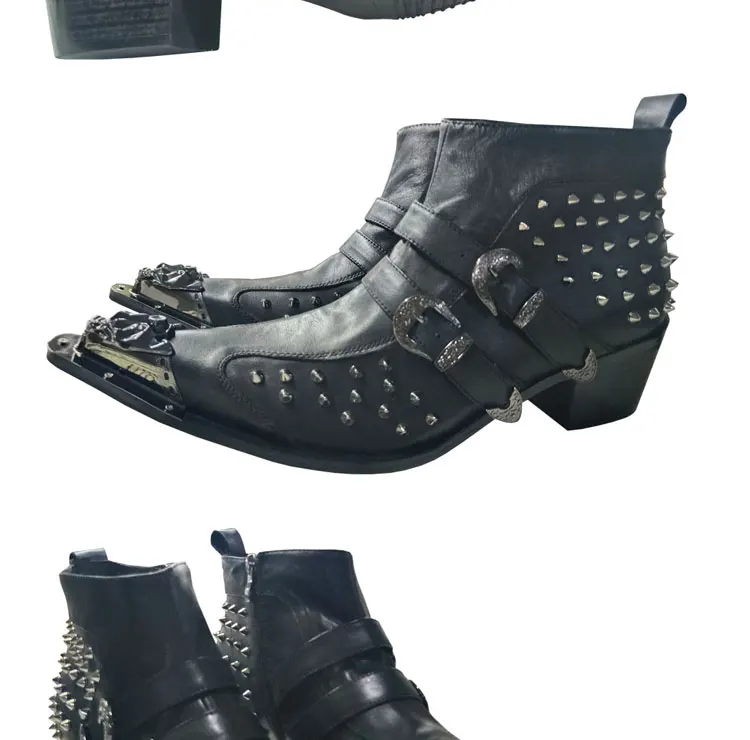 Frühlings-Herrenstiefel, rote Lederstiefel mit Nietenspitze, Modell, sozialer Kontakt, Erhöhung der Show, hochhackige Herrenstiefel aus Lackleder – Detail 5