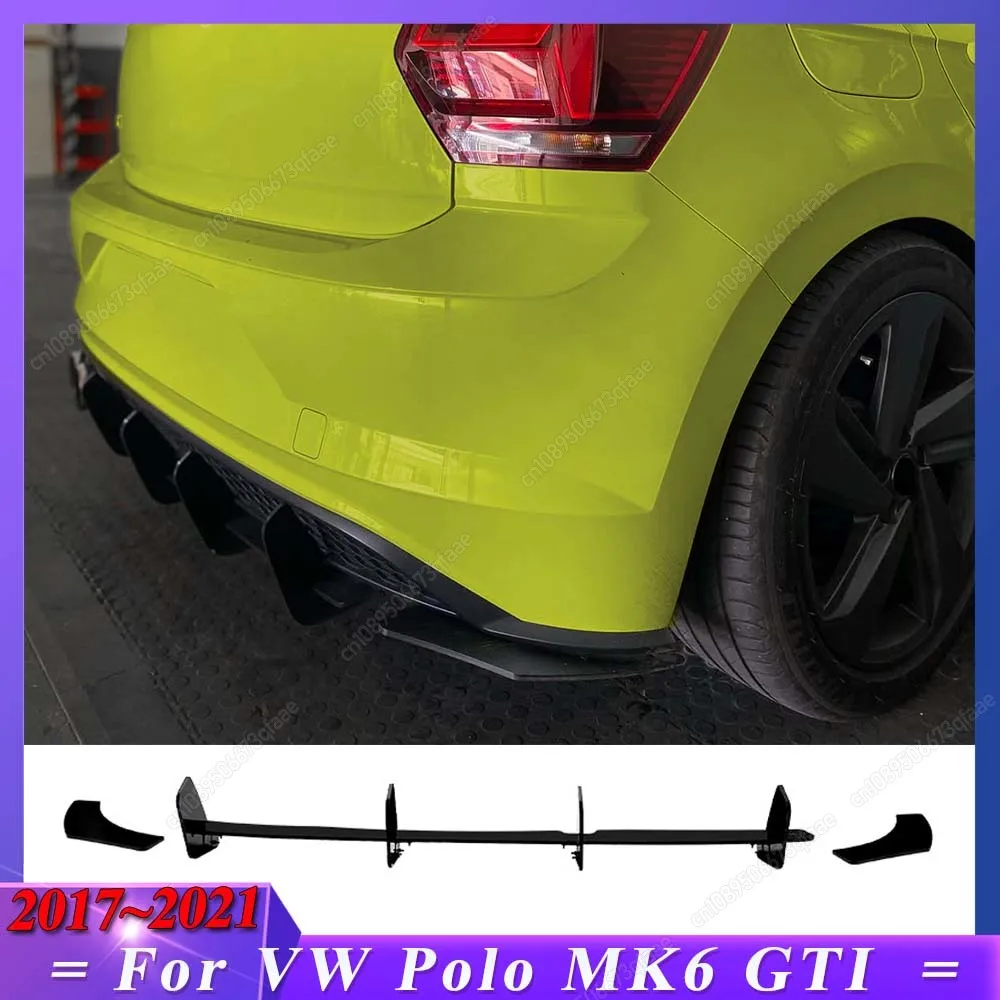 

For Volkswagen VW Polo MK6 GTI 2017-2021 ABS Black Hatchback Body Kits Splitter Spoiler 4 Fins Car Rear Bumper Diffuser Tuning