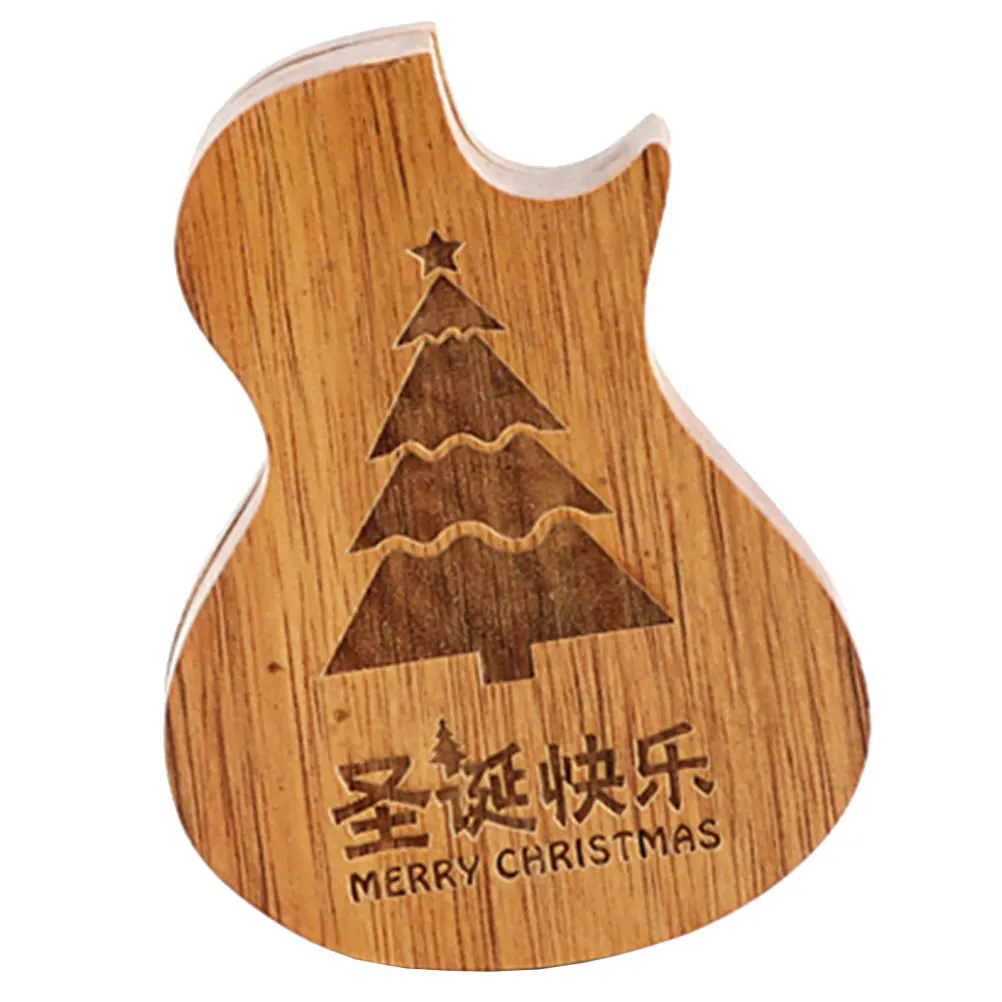 

Christmas Tree Guitar Wood Case 3-Compartment Storage Organizer Portable Ukulele Plectrum Holder Picks Container