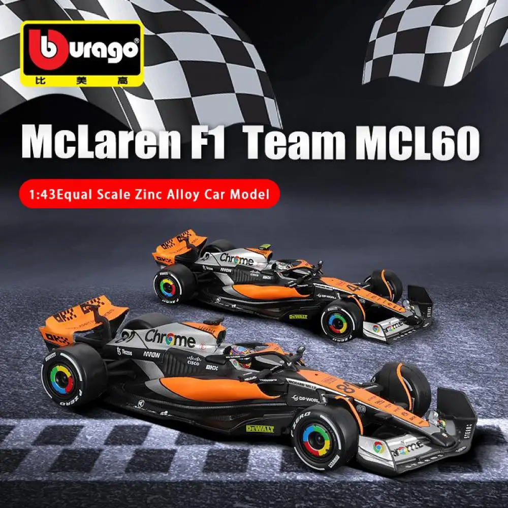 ブラーゴ-鋳造合金車モデル,収集可能なおもちゃ,1:43,マクラーレンf1,英国のgp,mcl60,4ランドノリス,81,オスカーピアストリ,2020