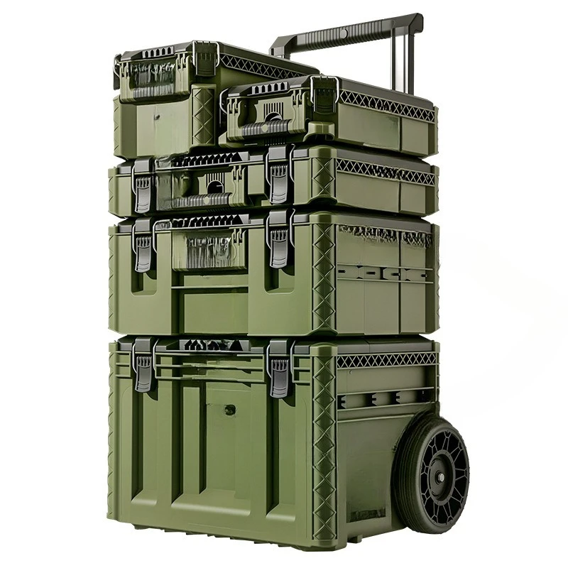 Industrial Grade Stackable Hardware Storage Tool Box Hand Pull Trolley Type Large Combination Organizer Case
