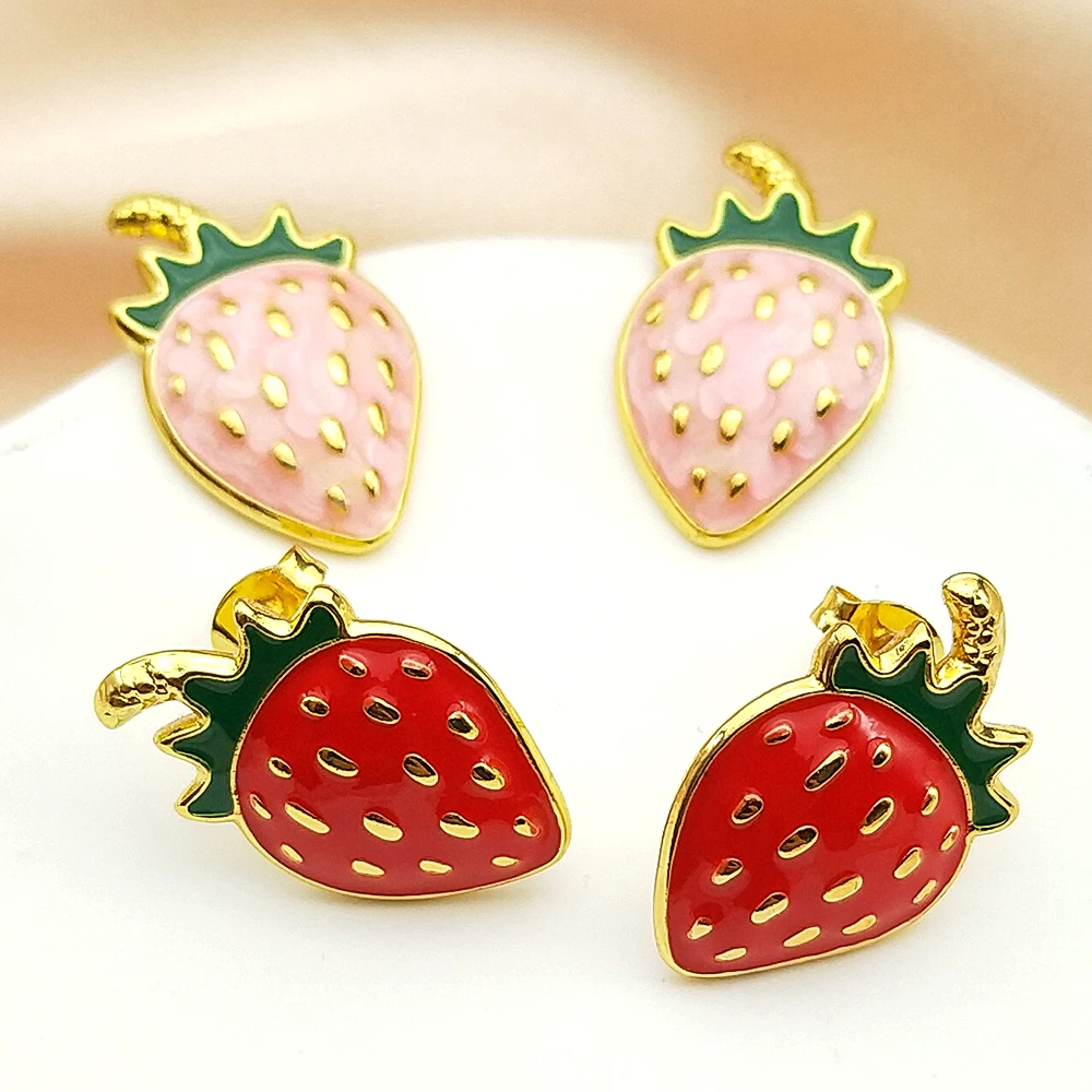 

Enamel Strawberry Ear Studs For Women Girls Stainless Steel Pink Red Sweet Fruit Lovely Female Earrings Jewelry Accessory