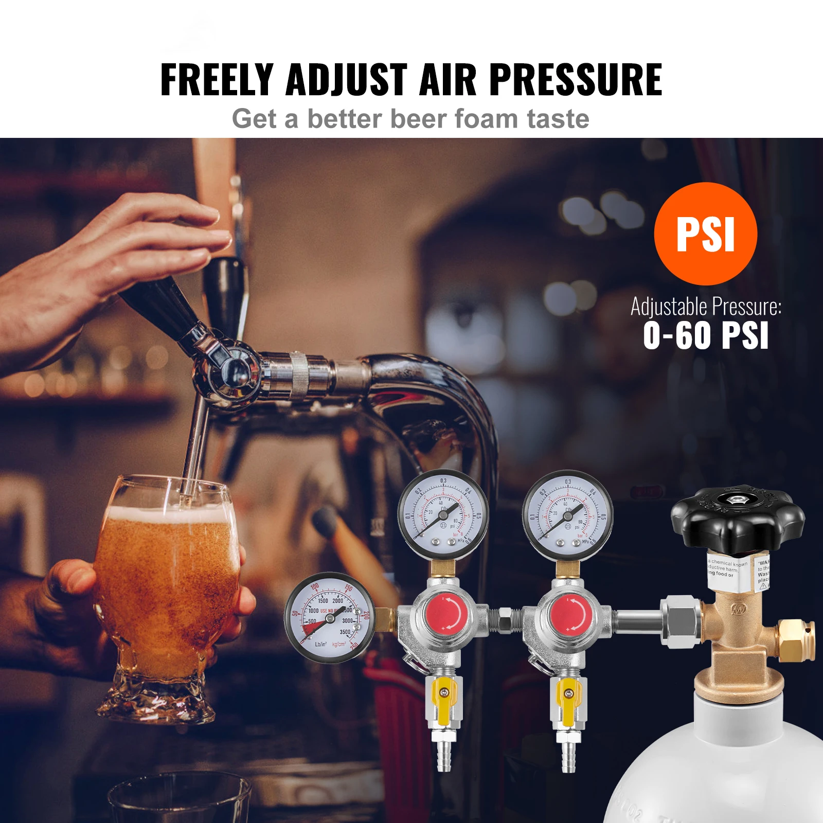 SucceBuy CO2 Regulator Dual Triple Gauges with Check Valve Draft Beer Keg Homebrew CGA320 for Beer dispenser Home Bar Use