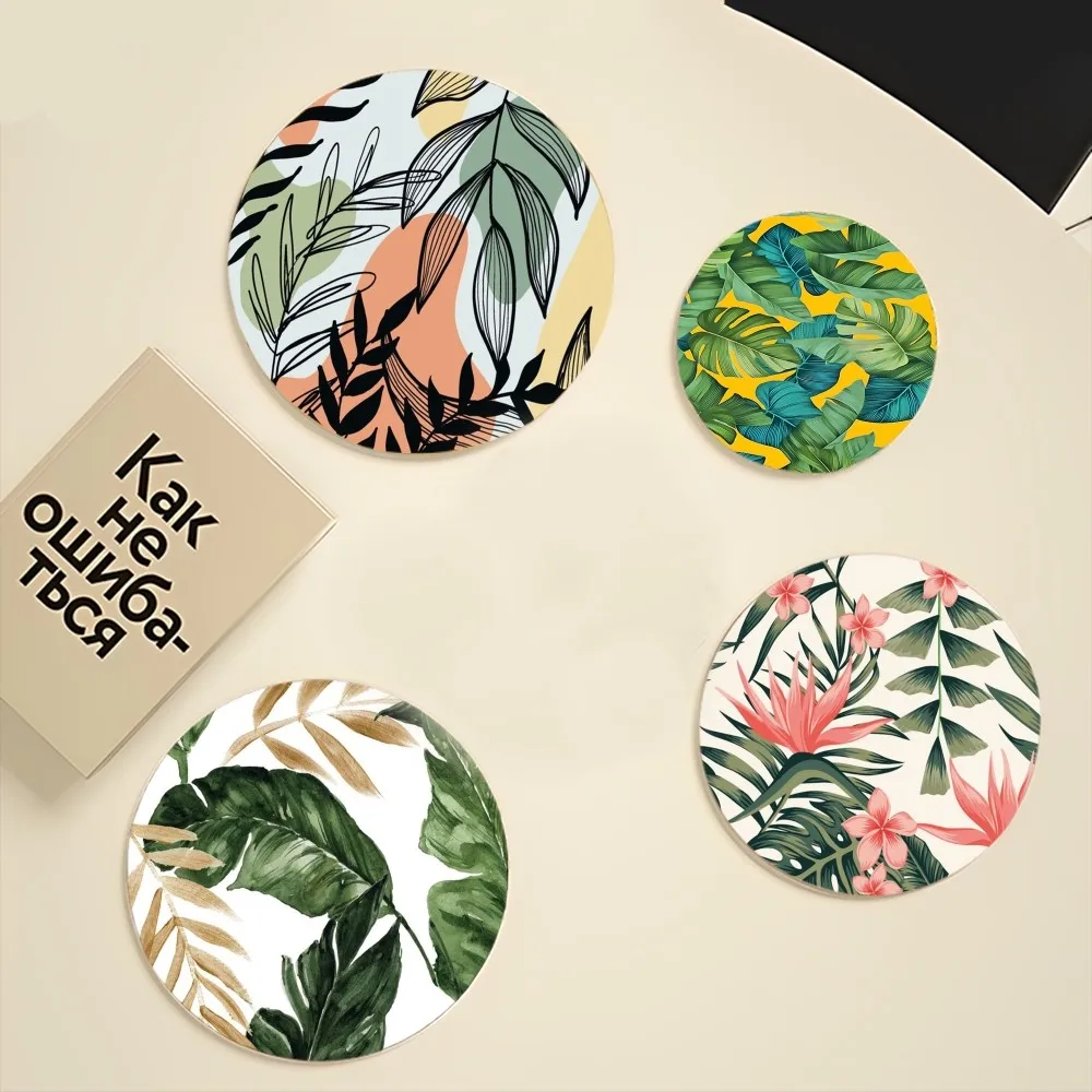 Palm Tree Leaf Mousepad Round Custom Skin Desktop Desk Mat Kawaii Gaming Accessories Students Writing Pad Mouse Pad