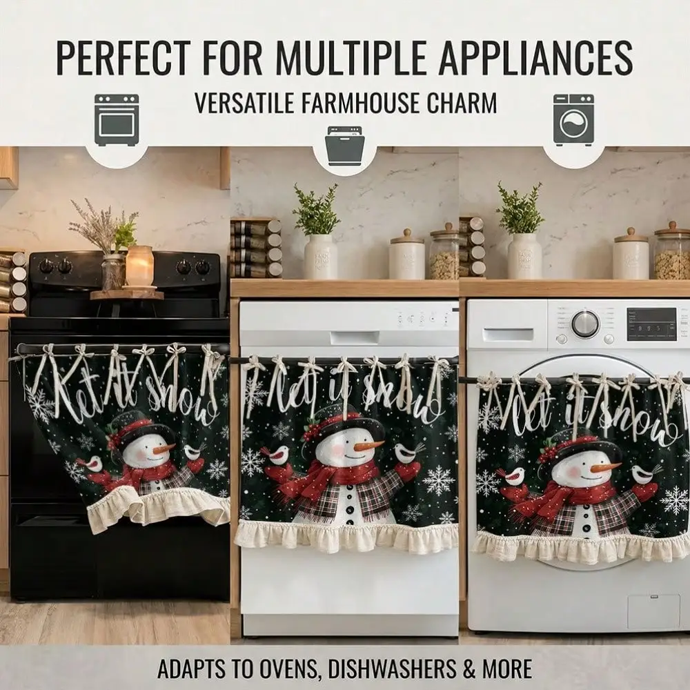 2D Snowman Plaid Pattern Multifunctional Decorative Curtain, Suitable for Kitchen Skirt, Oven Cover, Washing, Dishwasher, Bathroom Window Decoration, And Kitchen, Halloween Kitchen Apron