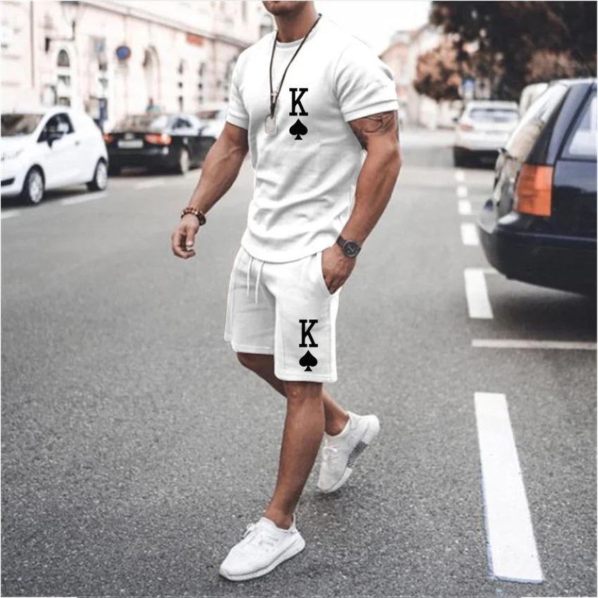 

Summer Men's Short Sleeve T-shirt Printed in Poker K with 3D Pattern Sportswear Blouse Oversized Breathable Shorts Sportswea