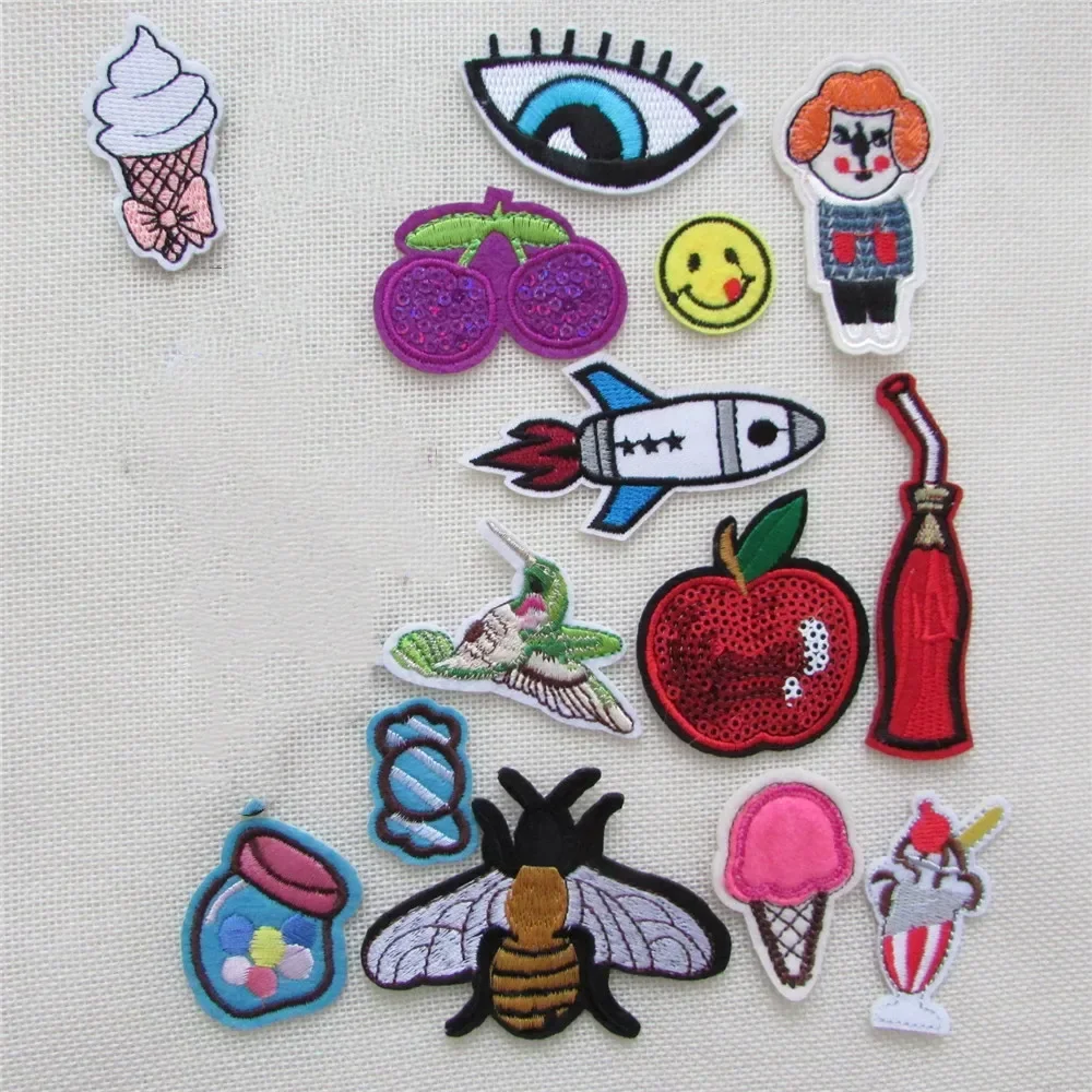 16pcs jacket Cartoon high quality fashion patches hot melt adhesive applique  embroidery patches stripes DIY clothing accessory