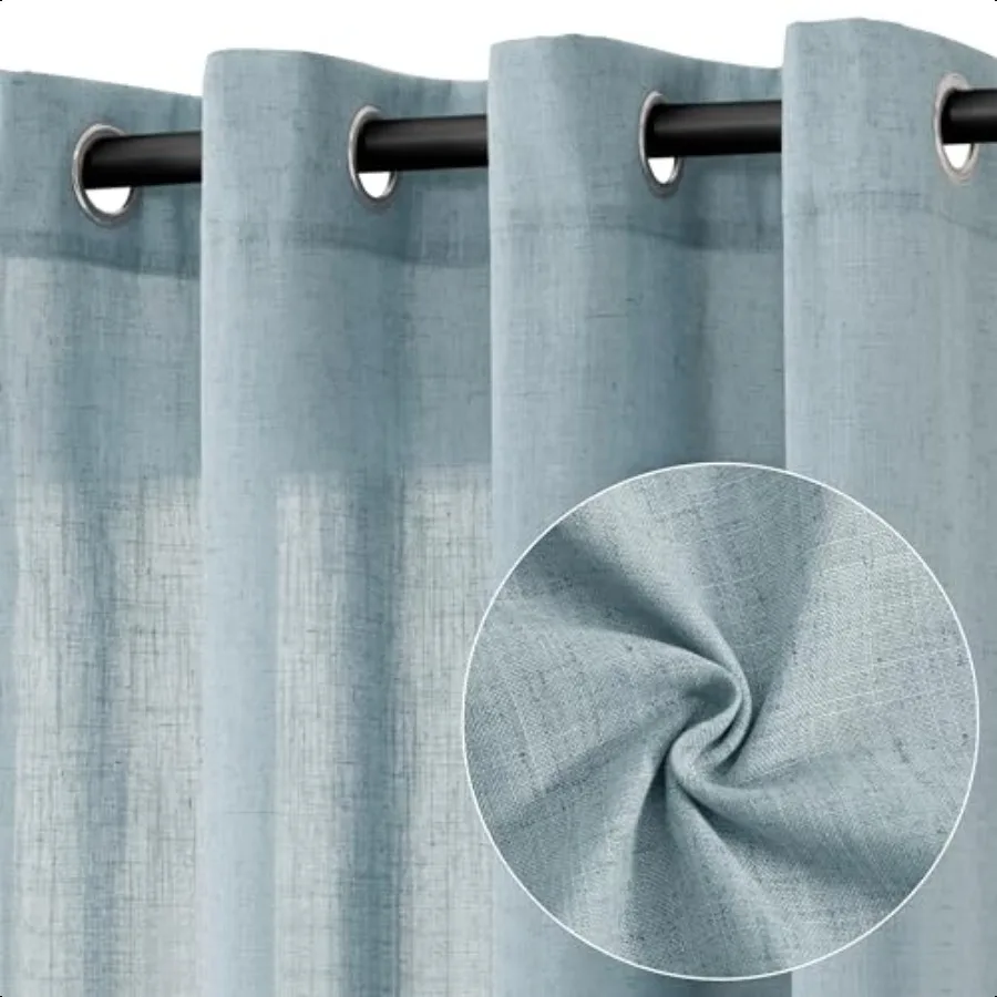 

Синие льняные шторы длиной 84 дюйма, 2 панели для гостиной, спальни, прозрачные шторы с фильтром света, 84 дюйма, элегантные современные шторы